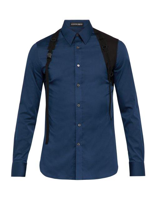 Matchesfashion.com Alexander Mcqueen - Harness Cotton Blend Poplin Shirt - Mens - Navy Multi