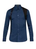 Matchesfashion.com Alexander Mcqueen - Harness Cotton Blend Poplin Shirt - Mens - Navy Multi