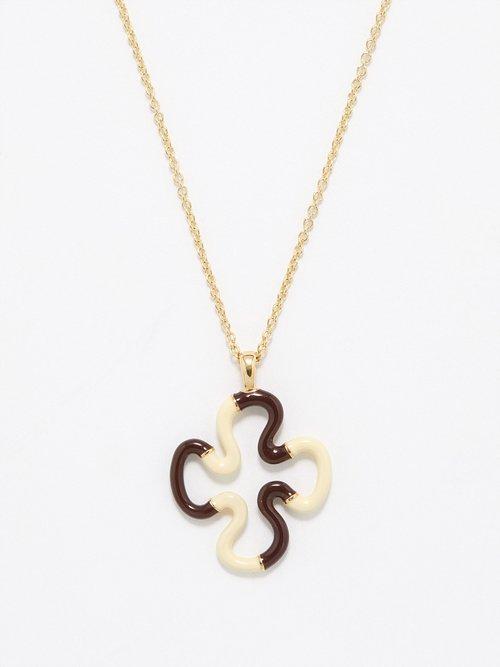 Bea Bongiasca - B Duo Enamel & 9kt Gold Necklace - Womens - Brown Multi