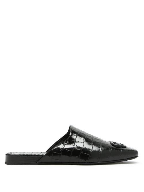Matchesfashion.com Balenciaga - Cosy Bb-plaque Crodocile-effect Leather Loafers - Mens - Black