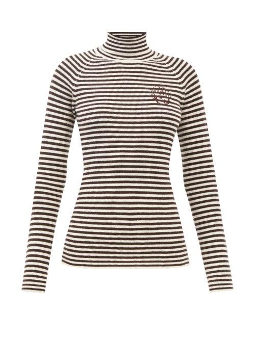 Ganni - Roll-neck Striped Cashmere-merino Sweater - Womens - White Black