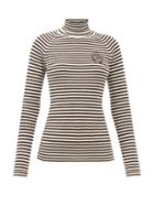 Ganni - Roll-neck Striped Cashmere-merino Sweater - Womens - White Black
