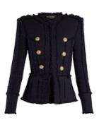 Balmain Frayed-edge Collarless Tweed Jacket