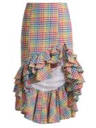 Caroline Constas Ruffled Asymmetric-hem Gingham Skirt