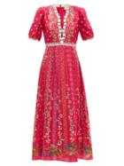 Saloni - Tabitha Printed Silk Dress - Womens - Red