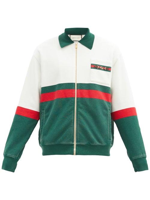 Matchesfashion.com Gucci - Horsebit-plaque Cotton-jersey Track Jacket - Mens - Green White