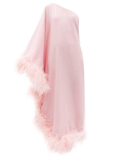 Taller Marmo - Ubud Feather-trimmed Crepe Maxi Dress - Womens - Light Pink