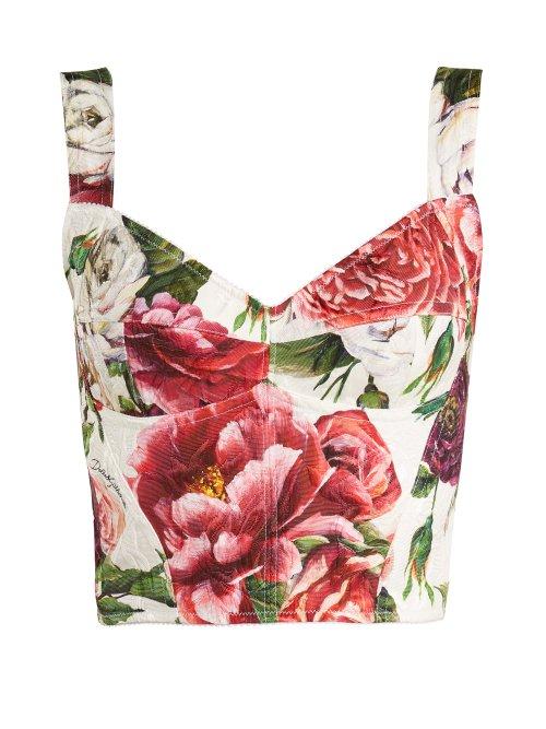 Matchesfashion.com Dolce & Gabbana - Peony And Rose Print Cropped Top - Womens - White Multi