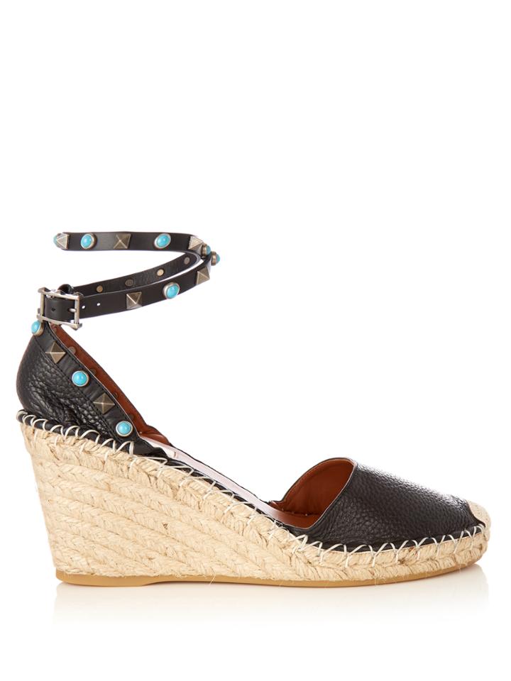Valentino Rockstud Espadrille Wedge Sandals