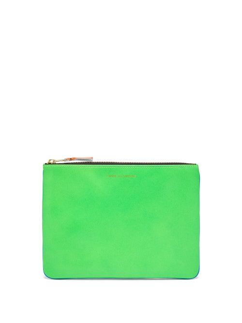 Matchesfashion.com Comme Des Garons Wallet - Fluorescent Leather Pouch - Mens - Blue Multi