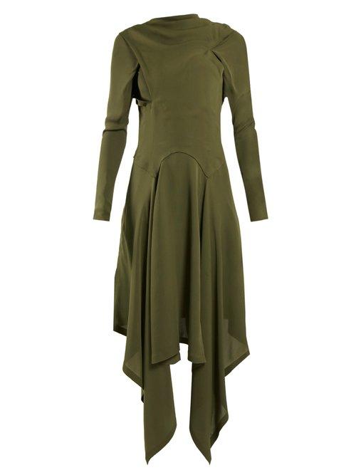 Matchesfashion.com Jw Anderson - Draped Asymmetric High Neck Silk Dress - Womens - Khaki