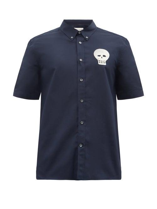 Alexander Mcqueen - Skull-crochet Cotton-poplin Shirt - Mens - Dark Navy