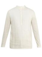 Matchesfashion.com 120% Lino - Henley Long Sleeved Linen T Shirt - Mens - Dark White