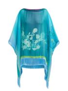 Matchesfashion.com Etro - Floral Print Tasselled Silk Chiffon Poncho - Womens - Blue