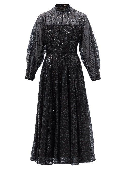 Matchesfashion.com Emilia Wickstead - Artemis High-neck Sequined-tulle Midi Dress - Womens - Black