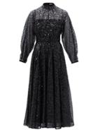 Matchesfashion.com Emilia Wickstead - Artemis High-neck Sequined-tulle Midi Dress - Womens - Black