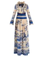 Gucci Porcelain Garden-print Silk Gown