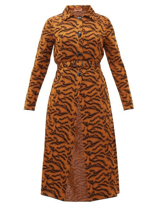 Matchesfashion.com Missoni - Belted Tiger-jacquard Coat - Womens - Orange Multi