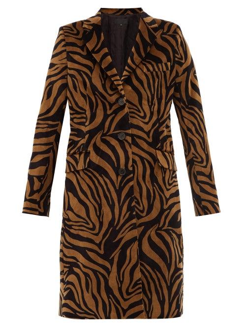 Matchesfashion.com Nili Lotan - Rosalin Tiger Print Cotton Velour Coat - Womens - Black Brown