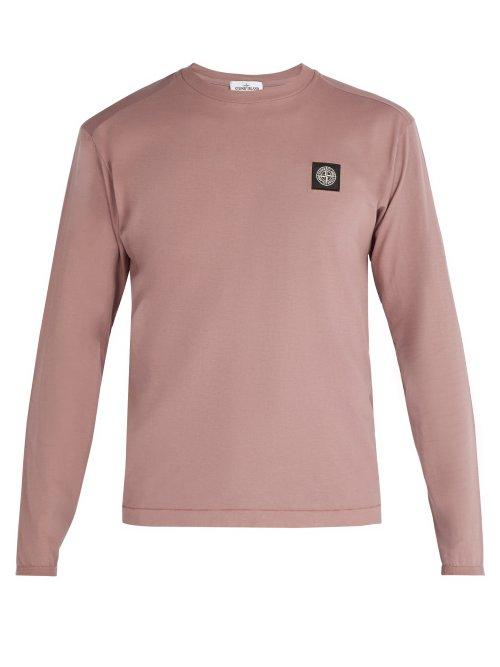 Matchesfashion.com Stone Island - Logo Patch Long Sleeved Cotton T Shirt - Mens - Light Pink