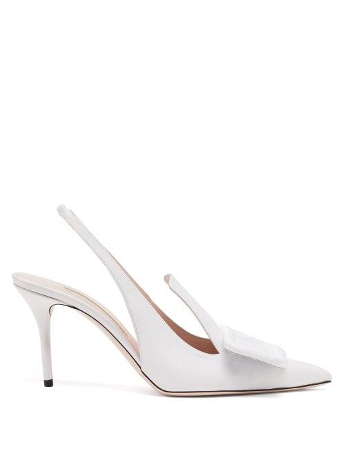 Matchesfashion.com Emilia Wickstead - Buckle Grosgrain And Leather Slingback Pumps - Womens - White