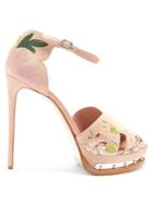 Alexander Mcqueen Floral-embroidered Suede Platform Sandals