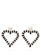 Matchesfashion.com Carolina Herrera - Beaded Striped Heart Earrings - Womens - Black White
