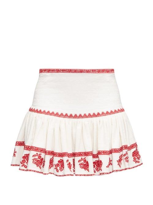 Matchesfashion.com Isabel Marant Toile - Russel Embroidered Crepe Mini Skirt - Womens - Red White
