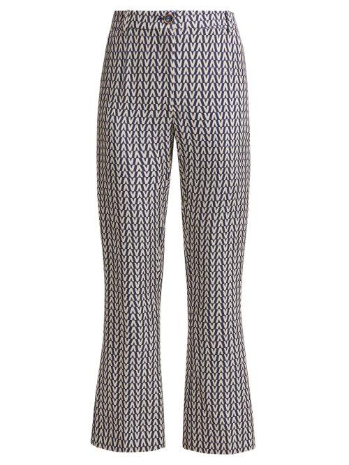 Matchesfashion.com Valentino - Optical Print Wool Blend Trousers - Womens - Blue Multi