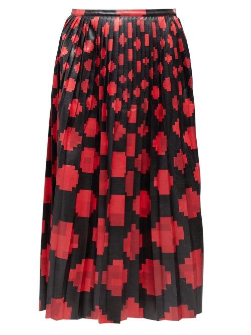 Matchesfashion.com Marni - Pleated Pixel Print Leather Midi Skirt - Womens - Black Red