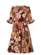 Matchesfashion.com Dolce & Gabbana - Floral Print Velvet Knee Length Dress - Womens - Pink Multi