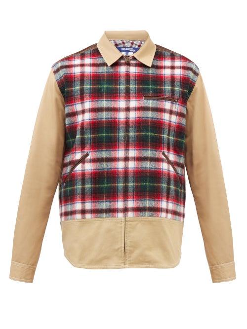 Junya Watanabe - Plaid-panel Cotton-canvas Shirt - Mens - Beige