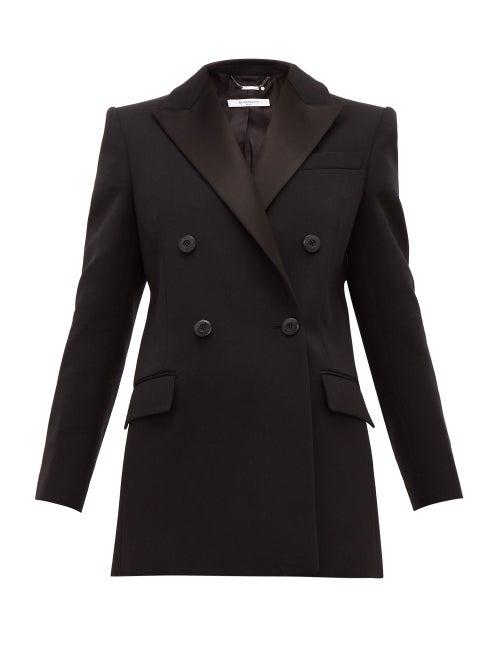 Matchesfashion.com Givenchy - Double Breasted Satin Lapel Wool Blend Jacket - Womens - Black