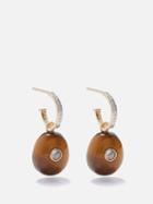 Jade Jagger - Tiger's Eye, Diamond & 18kt Gold Hoop Earrings - Womens - Brown Multi