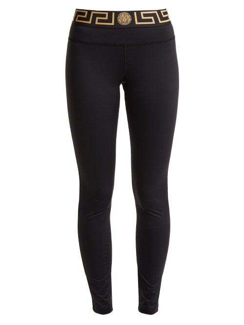 Matchesfashion.com Versace - Logo Print Performance Leggings - Womens - Black Gold