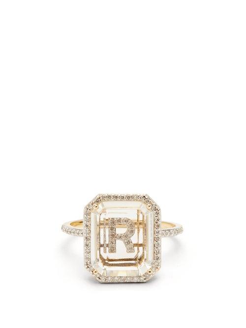 Matchesfashion.com Mateo - Initials Diamond, Quartz & 14kt Gold Ring R-z - Womens - Crystal