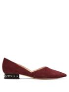 Matchesfashion.com Nicholas Kirkwood - Suzi Point Toe Suede Embellished Heel Flats - Womens - Burgundy