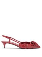 Matchesfashion.com Valentino Garavani - Atelier Petal-effect Leather Kitten-heel Sandals - Womens - Red