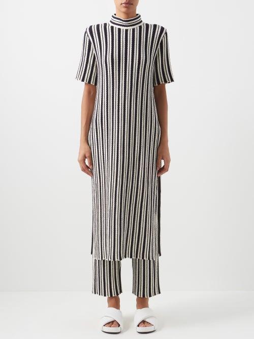 Jil Sander - Striped Longline Cotton-blend Dress - Womens - White Navy