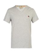 Matchesfashion.com Burberry - Logo Embroidered V Neck Cotton T Shirt - Mens - Grey