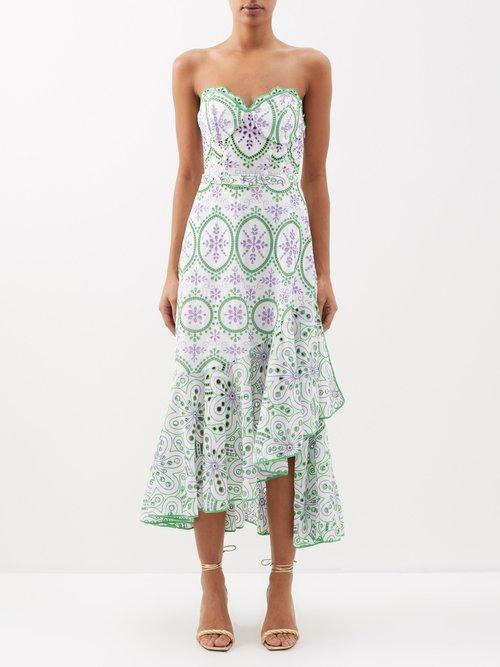 Charo Ruiz - Aurora Broderie Anglaise Cotton-blend Dress - Womens - Green Multi