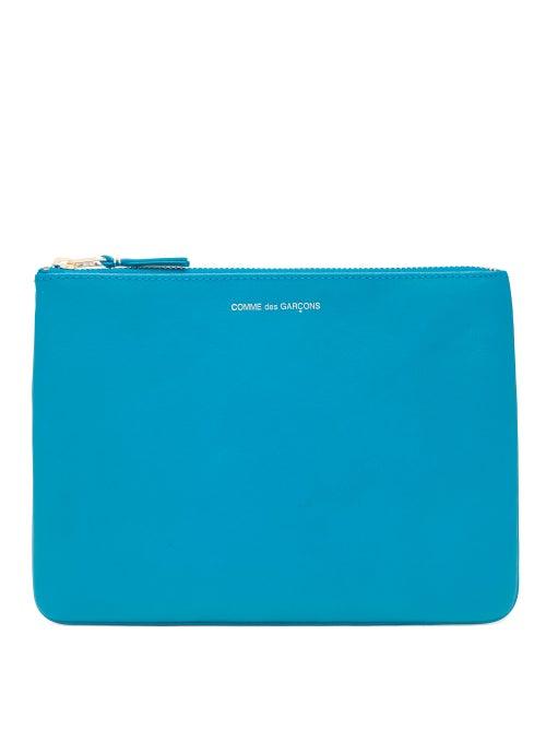 Matchesfashion.com Comme Des Garons Wallet - Zipped Leather Pouch - Womens - Blue