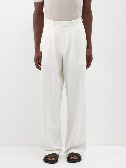 Albus Lumen - Pleated Wide-leg Merino-blend Trousers - Mens - Cream