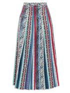 Matchesfashion.com Le Sirenuse, Positano - Greta Girandola Graphic-print Pleated Cotton Skirt - Womens - Blue Print