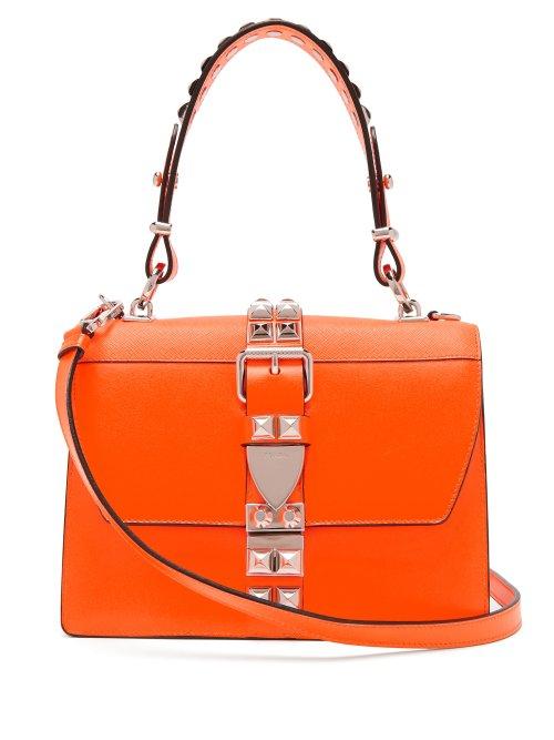 Matchesfashion.com Prada - Elektra Studded Leather Shoulder Bag - Womens - Orange