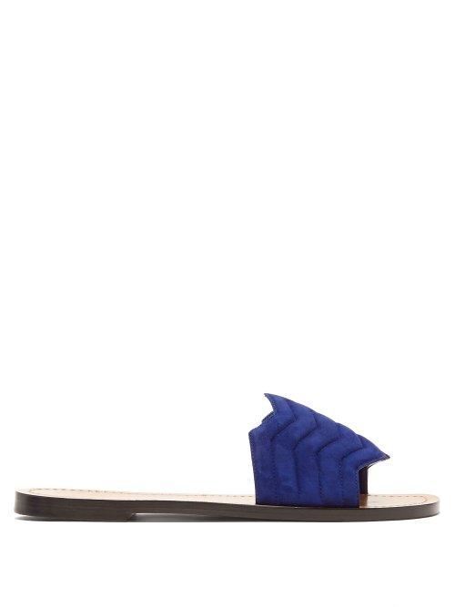 Matchesfashion.com Nicholas Kirkwood - Chevron Quilted Suede Slides - Womens - Blue