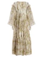 Matchesfashion.com Giambattista Valli - Floral Print Lace Trimmed Silk Crepe De Chine Gown - Womens - White Multi