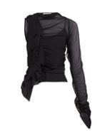 Matchesfashion.com Maison Margiela - Ruffle Trimmed One Shoulder Mesh Top - Womens - Black