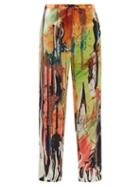 Matchesfashion.com Christopher Kane - Mindscape-print Satin Straight-leg Trousers - Womens - Multi