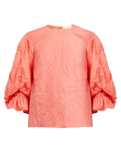 Matchesfashion.com Roksanda - Seya Balloon Sleeve Crinkled Cotton Top - Womens - Red